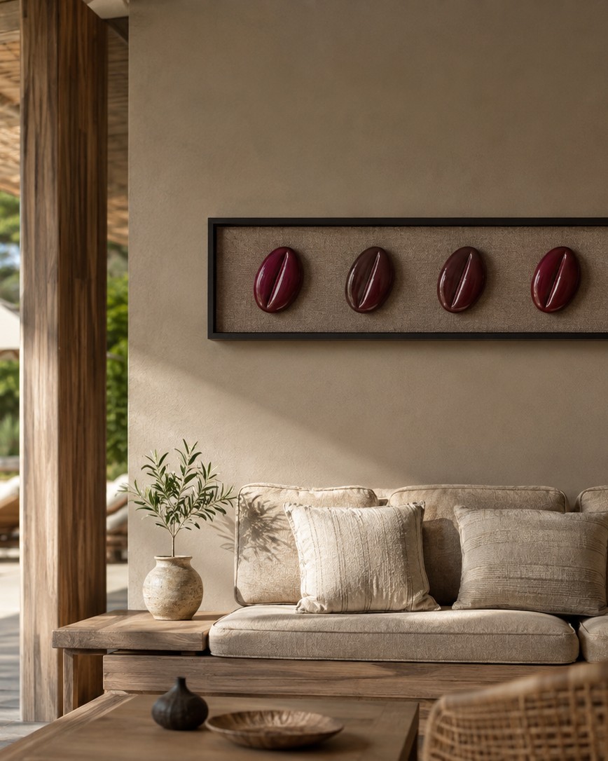 Sculptural wall object in Bordeaux in a hotel terrace lounge